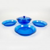 5PC PYREX COBALT BLUE COVERED