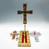 5PC RELIGIOUS WOOD, METAL AND