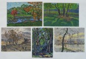 5PC UKRAINIAN FOREST LANDSCAPE