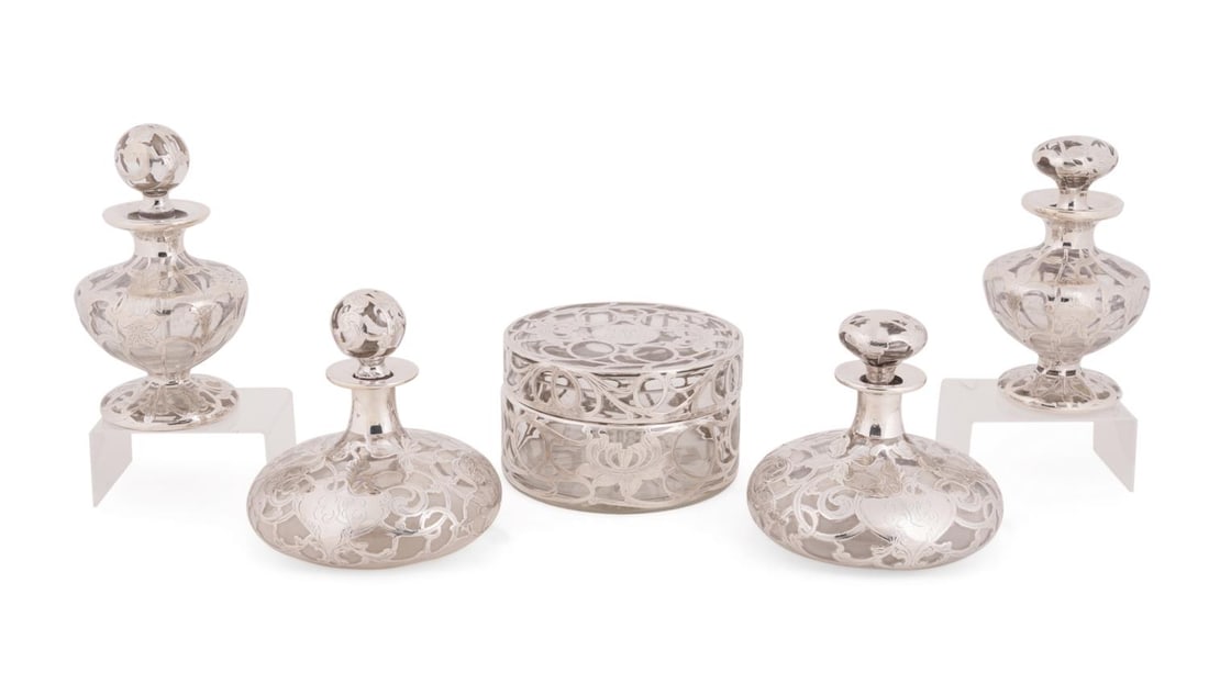 5PCS ART NOUVEAU SILVER OVERLAY