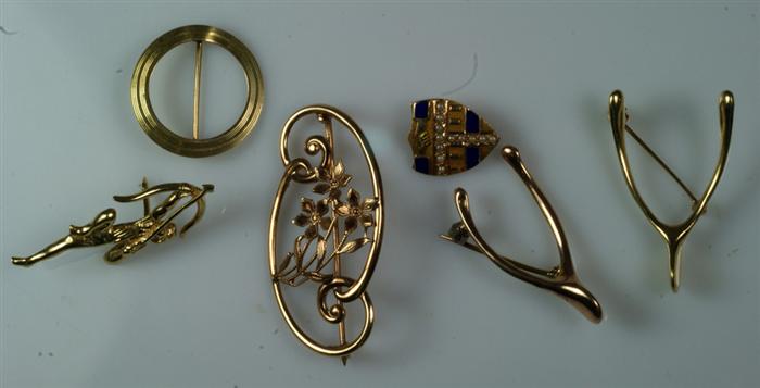(6) 14K YG pins, 7.8 dwt 