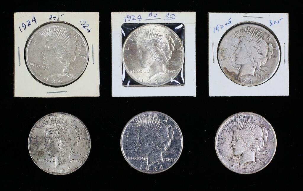6 1924 PEACE SILVER DOLLARS5 1924