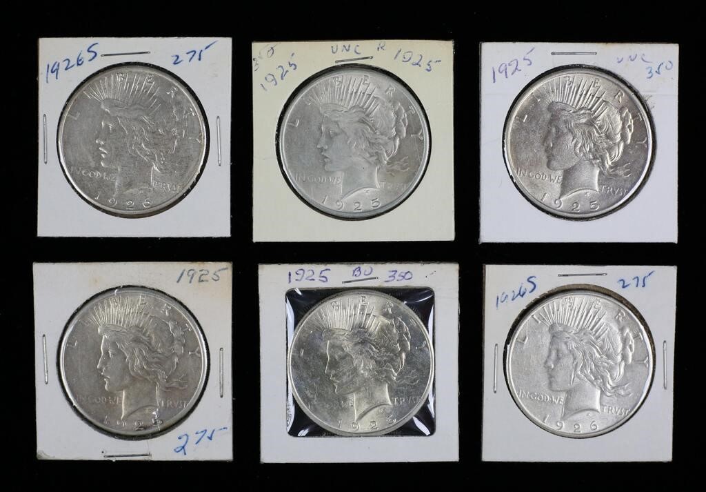 6 1925 AND 1926 PEACE SILVER