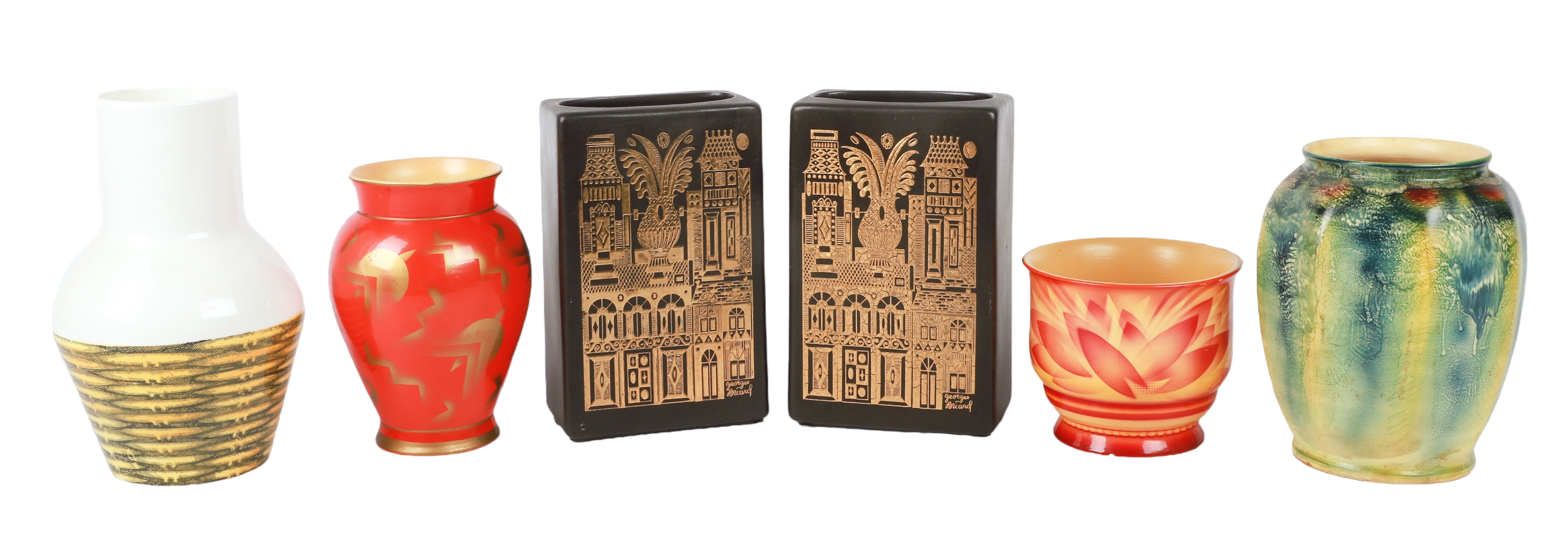 (6) 1930-1960 Pottery vases to