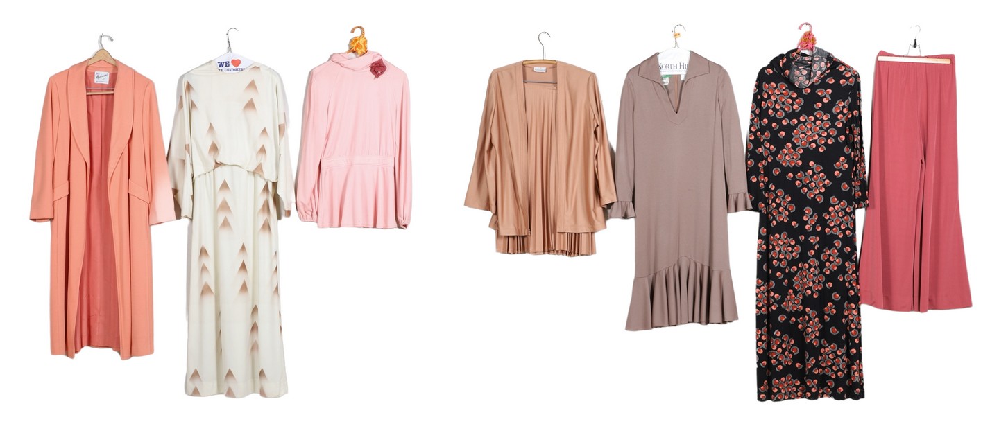 (6) 1970's Dresses, jacket,
