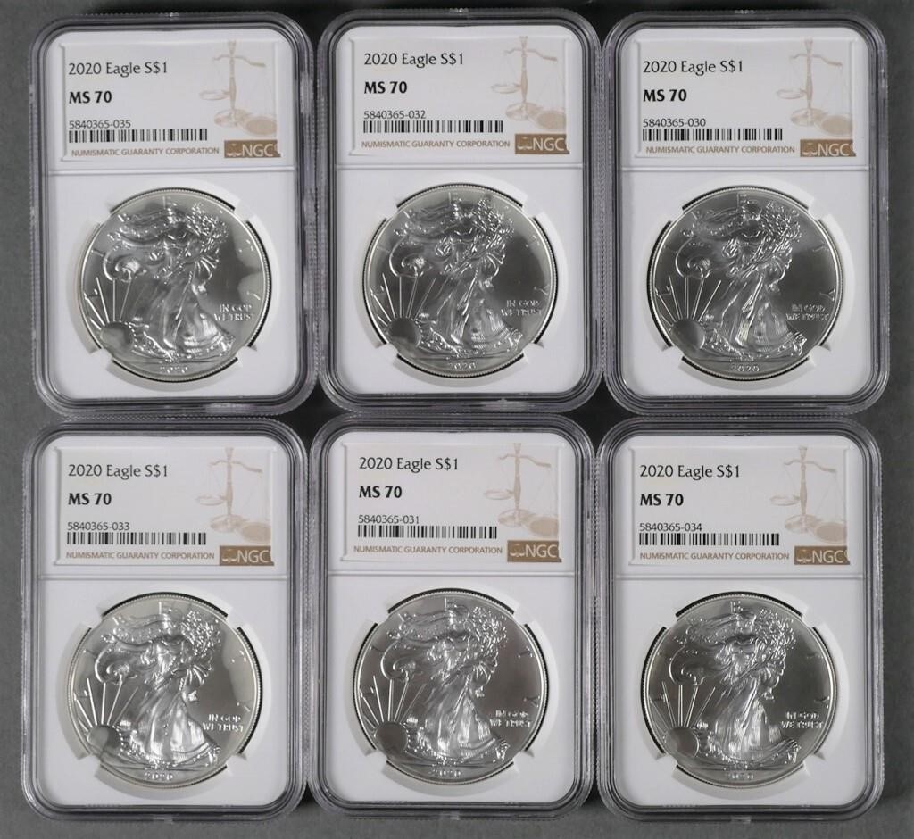 (6) 2020 SILVER EAGLE S $1 NGC