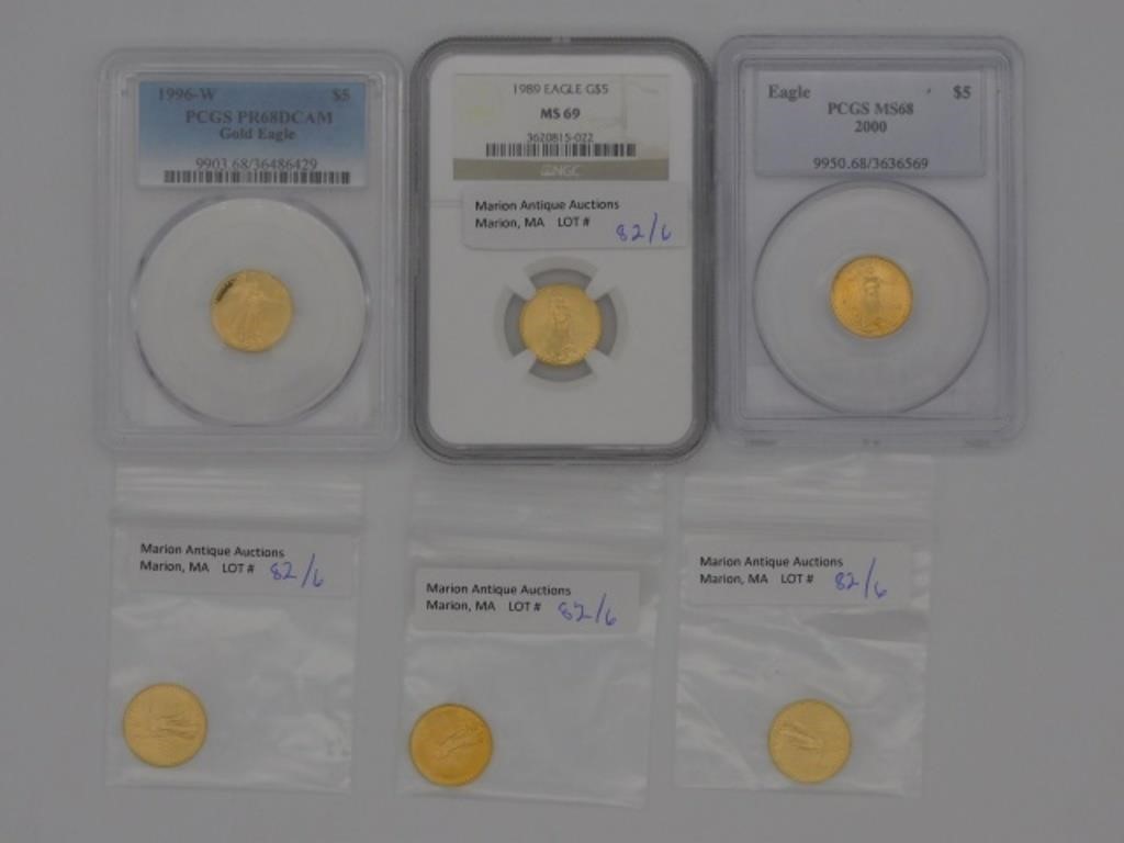 (6) $5 US GOLD COINS, 1/10 OZ OF 99