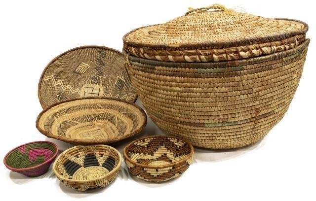 (6) AFRICAN WOVEN BASKETS, TRAYS