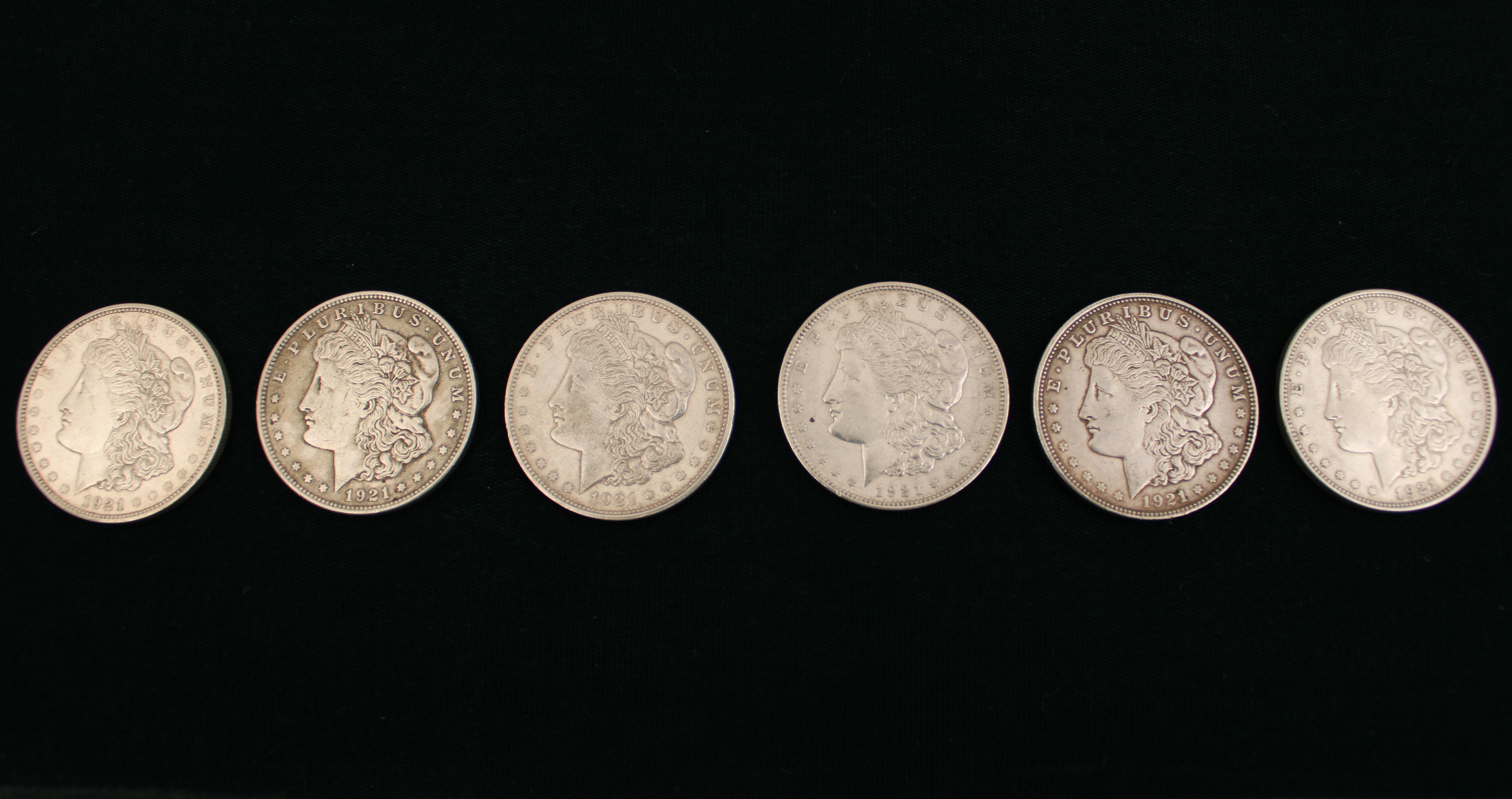 6 AMERICAN 1921 SILVER MORGAN