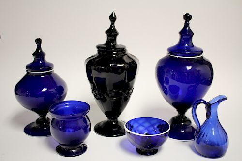 6 AMERICAN BLUE BLOWN GLASS