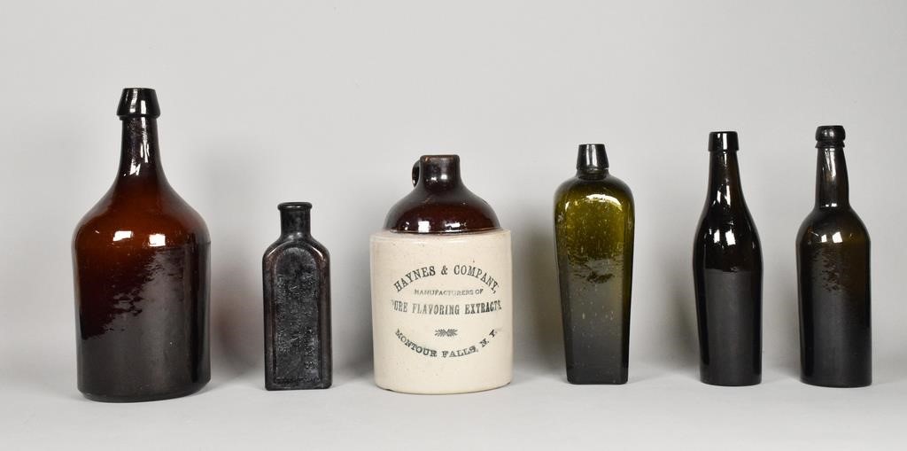 6 AMERICAN BROWN GLASS BOTTLES &