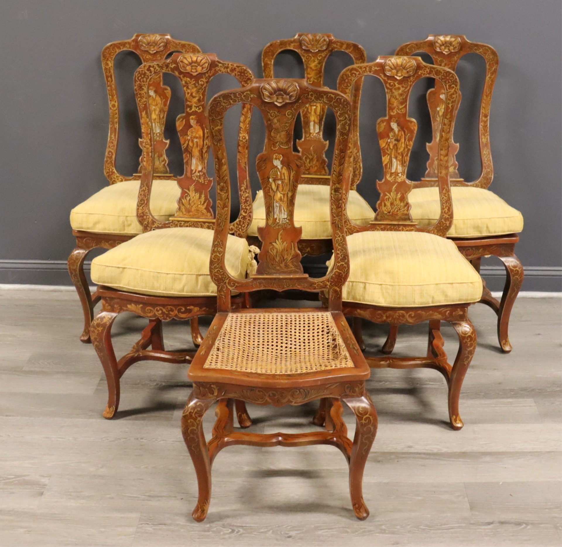 6 ANTIQUE CHINOISERIE DECORATED