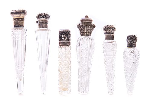 6 ANTIQUE CUT GLASS AND STERLING