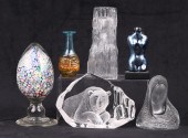 (6) Art glass vases and sculpt