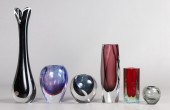 (6) Art glass vases to include
