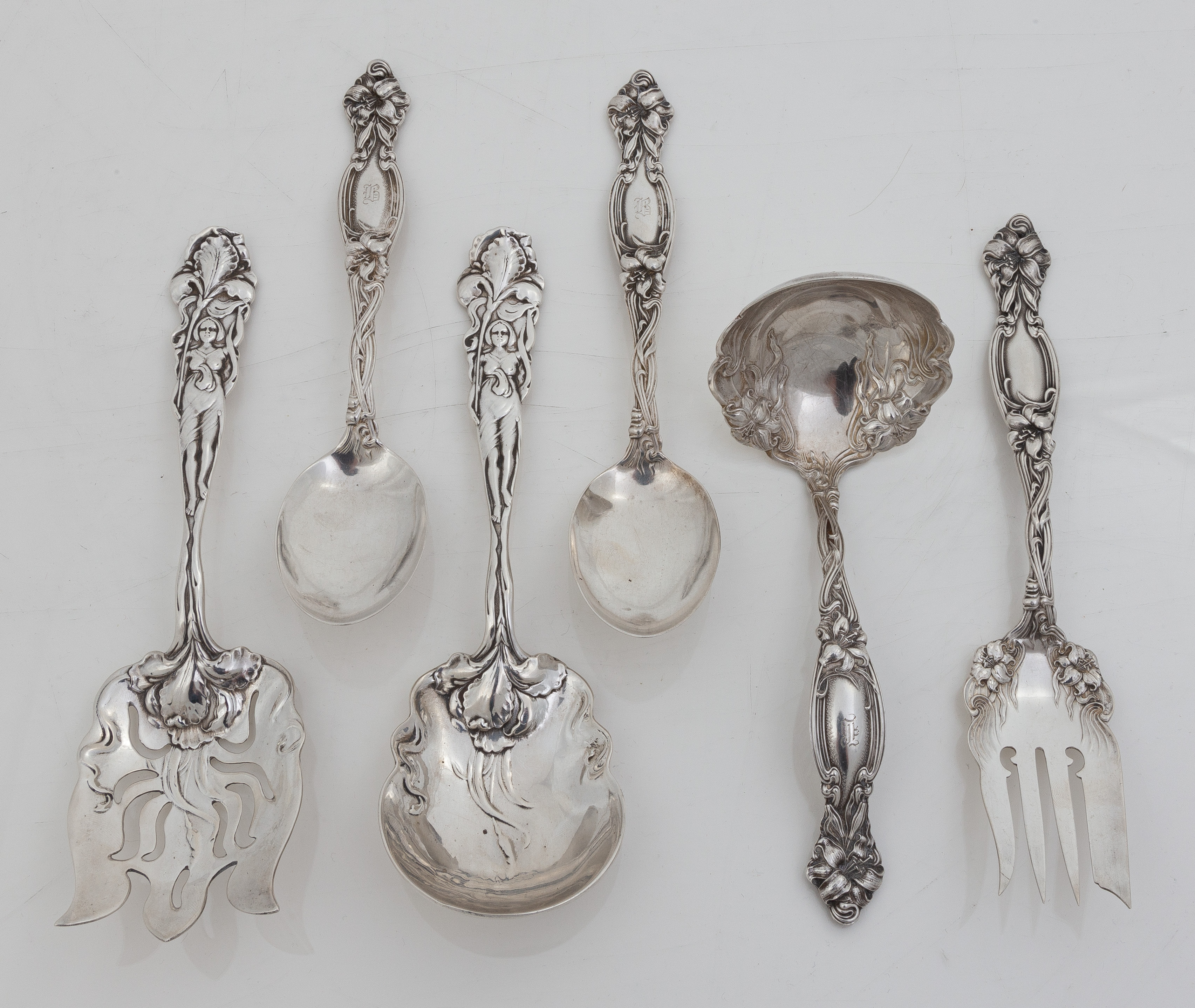 (6) ART NOUVEAU STERLING SILVER