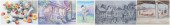6 Artworks, unsigned beach sce