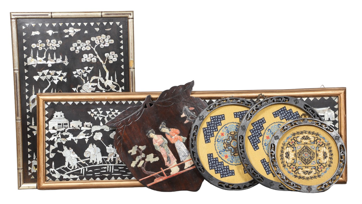 (6) Asian framed embroideries and