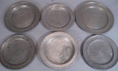 6 asstd 18th c pewter plates,