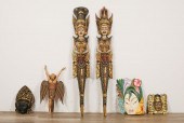 6 BALINESE WOOD MASKS AND SCUL