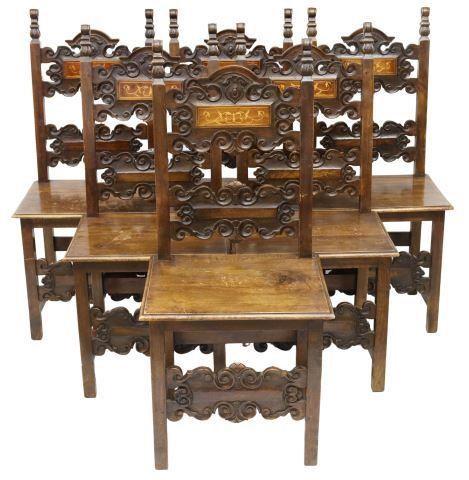(6) BAROQUE STYLE INLAID CARVED