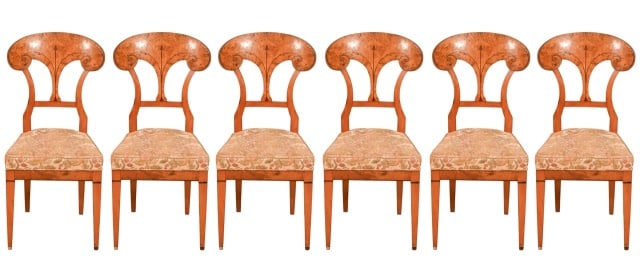 6 BIEDERMEIER CARVED UPHOLSTERED