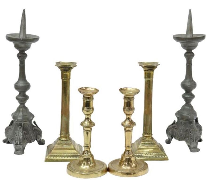 (6) BRASS & PEWTER CANDLESTICKS/