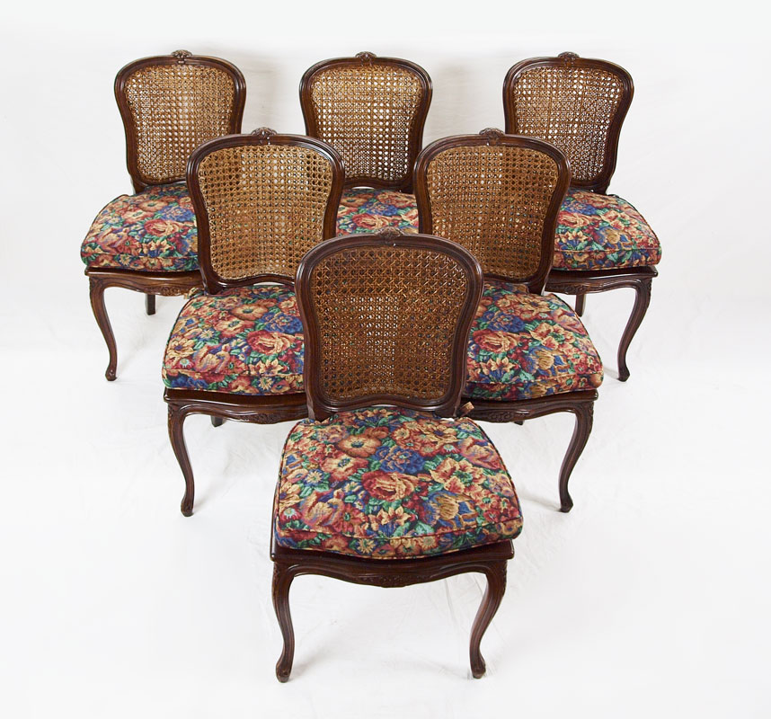 6 CANED FRENCH PROVINCIAL CHAIRS: