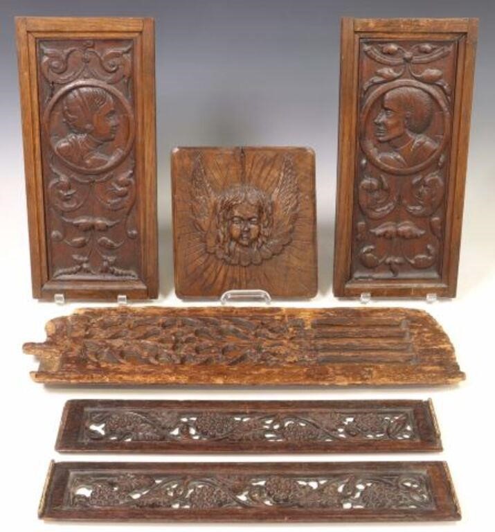 (6) CARVED OAK ARCHITECTURAL RELIEF