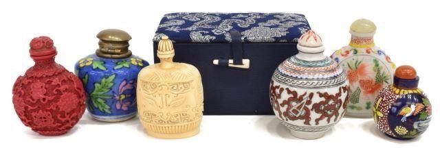 (6) CHINESE GLASS, CINNABAR, BONE