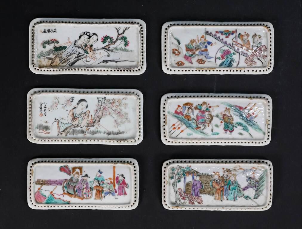 6 CHINESE PORCELAIN PLAQUES6 hand