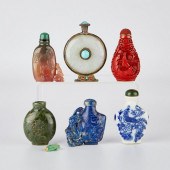 6 CHINESE SNUFF BOTTLES - JADE