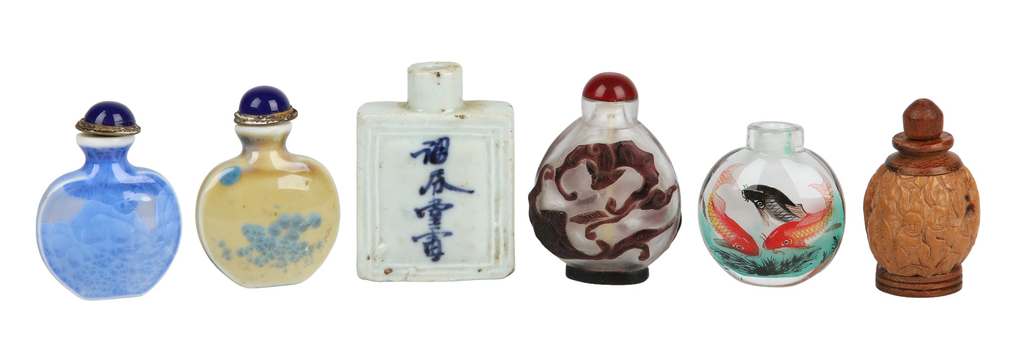 (6) Chinese snuff bottles,