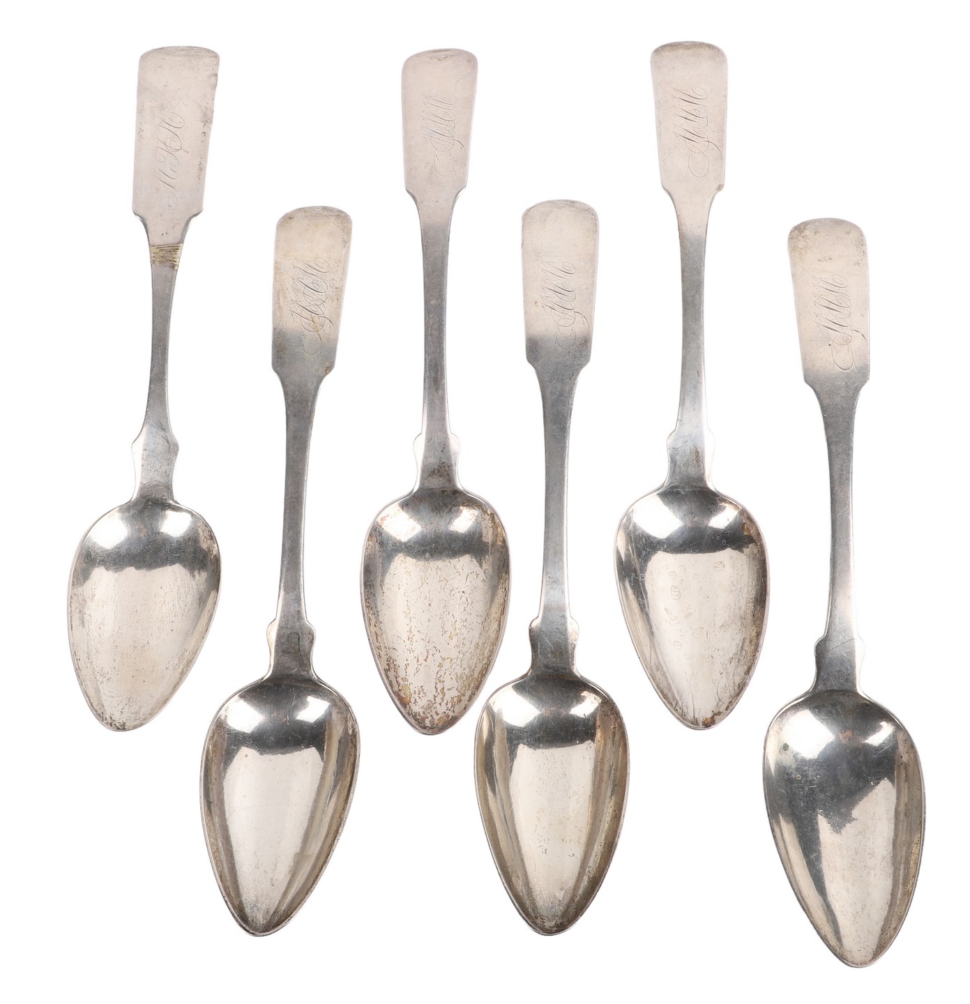 (6) Coin silver tablespoons, fiddle