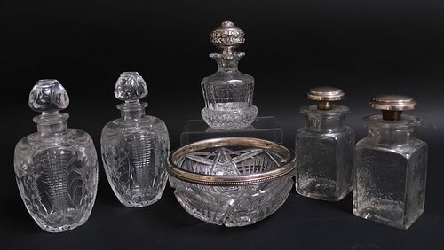 6 CUT GLASS & STERLING SILVER