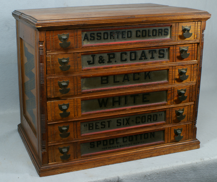6 drawer J&P Coates oak spool