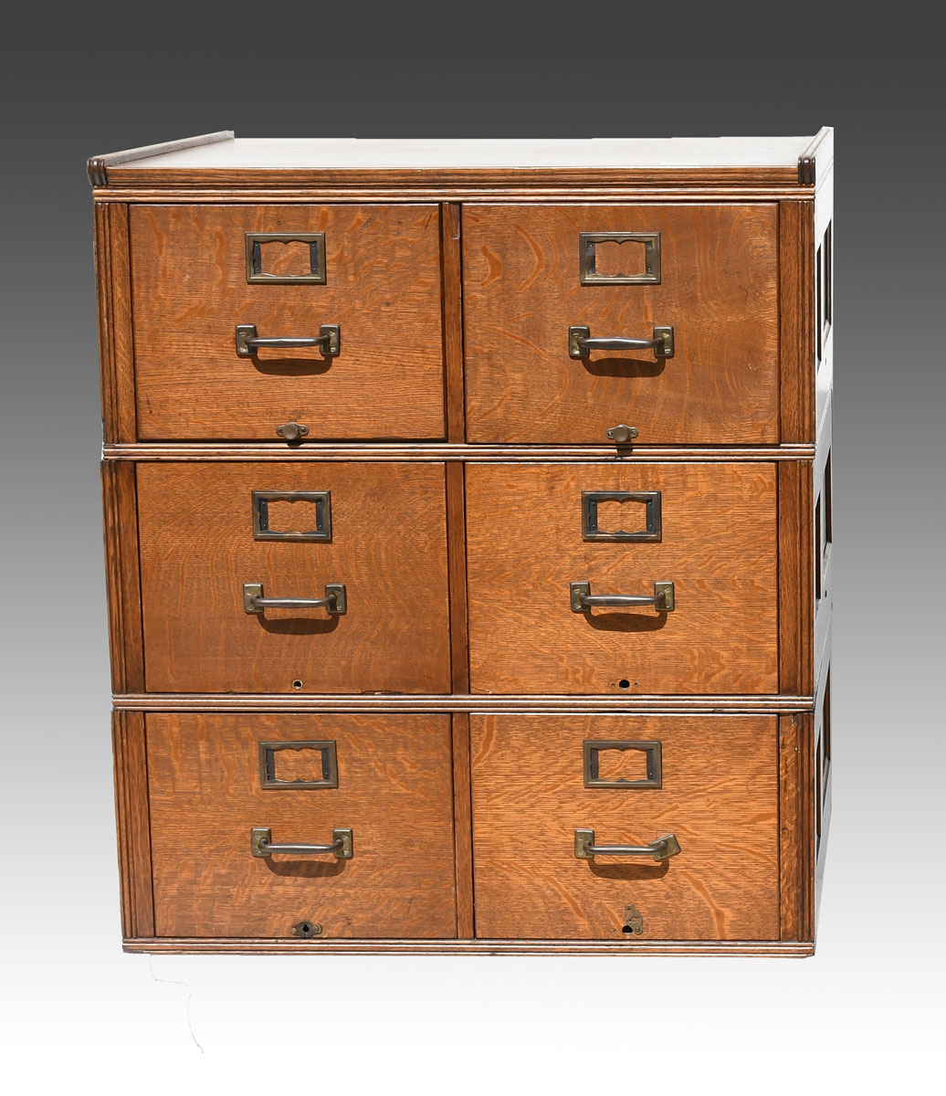 6 DRAWER STACKING OAK FILE CABINET:
