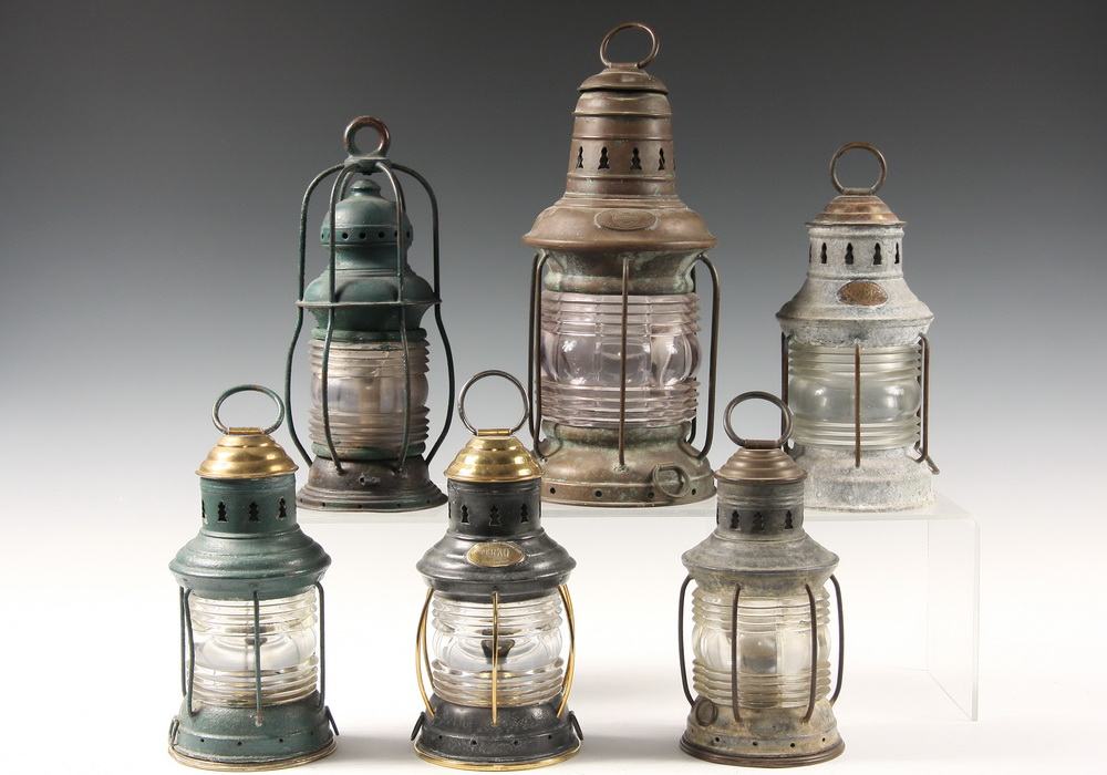 (6) EARLY SHIP'S CABIN LANTERNS -