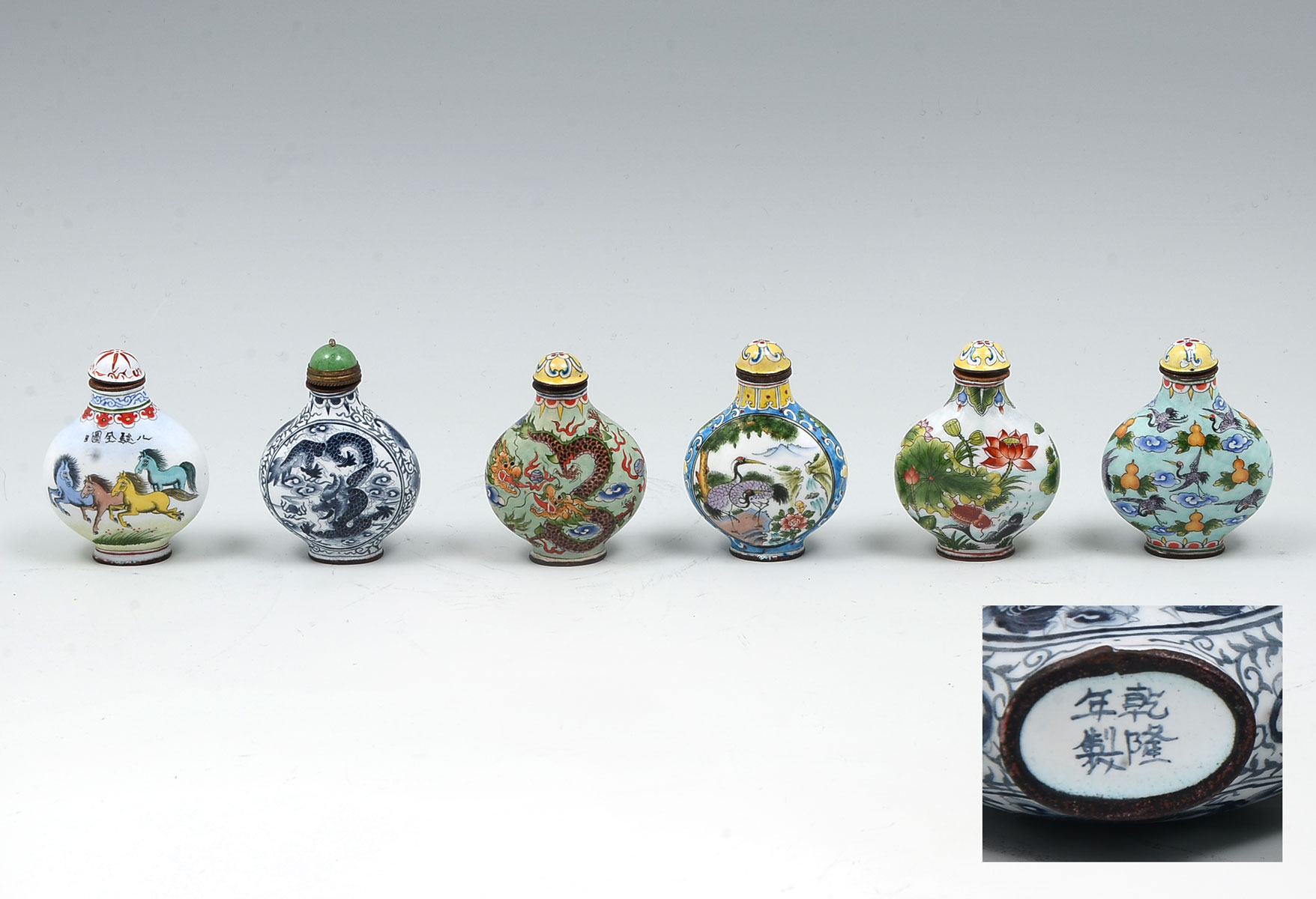 6 ENAMELED COPPER CHINESE SNUFF