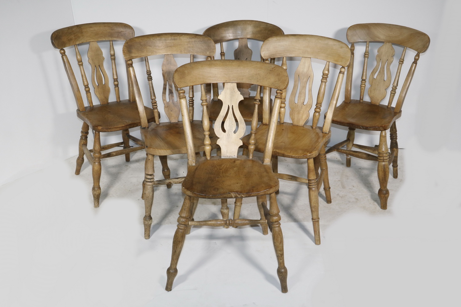 (6) ENGLISH ELMWOOD SLAT BACK