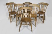(6) ENGLISH ELMWOOD SLAT BACK
