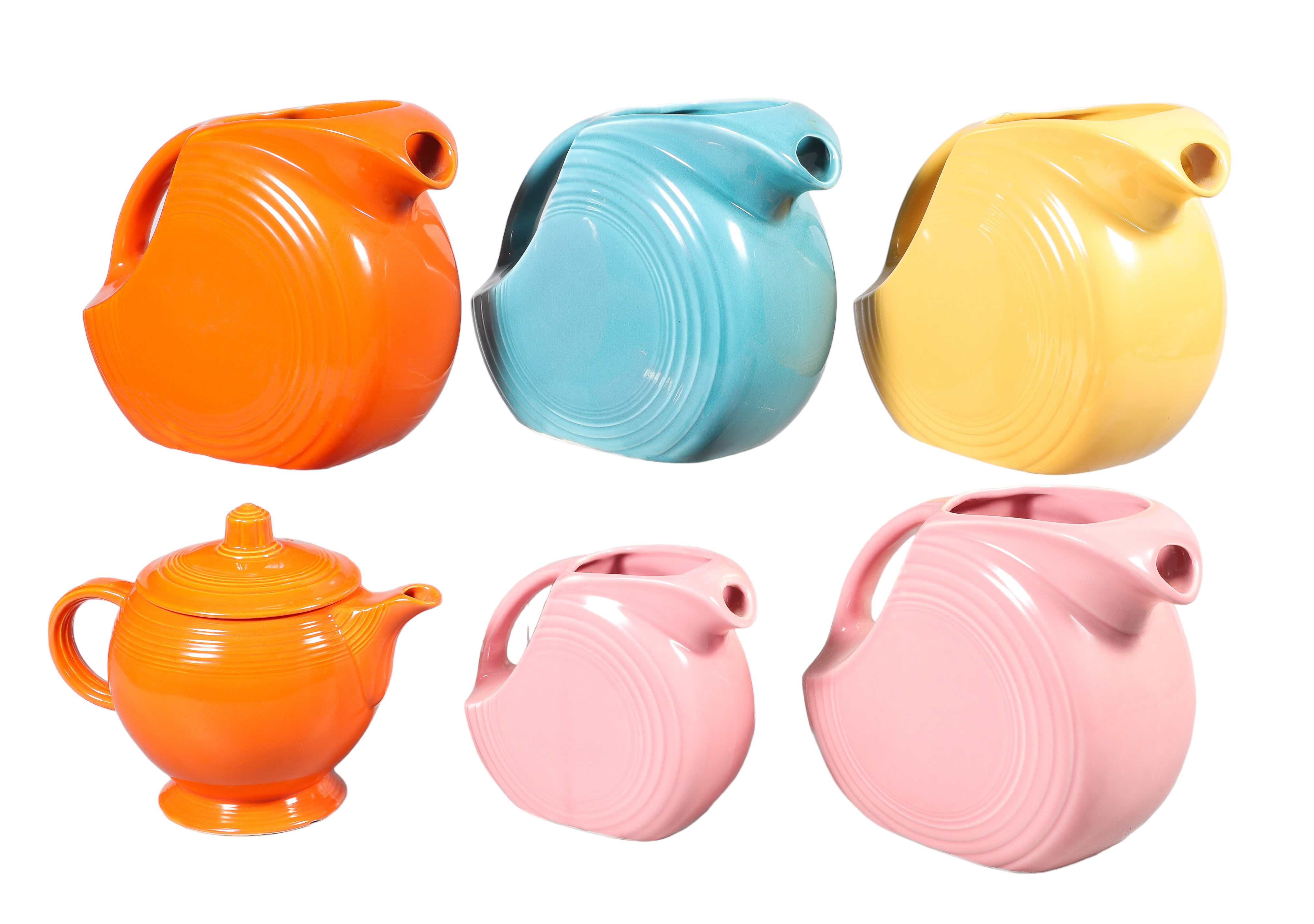 (6) Fiesta disc pitchers and teapot
