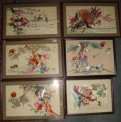 6 Framed Silk Chinese Bird Emb
