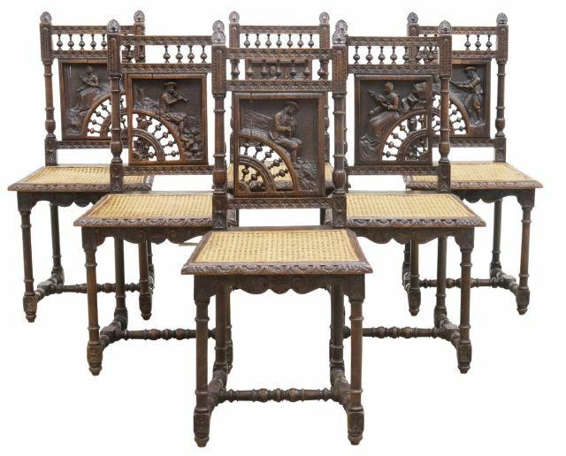 (6) FRENCH BRETON FIGURAL CARVED