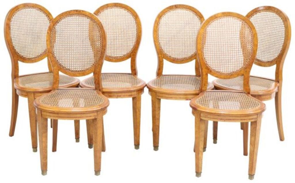 (6) FRENCH BURLWOOD CANED DINING