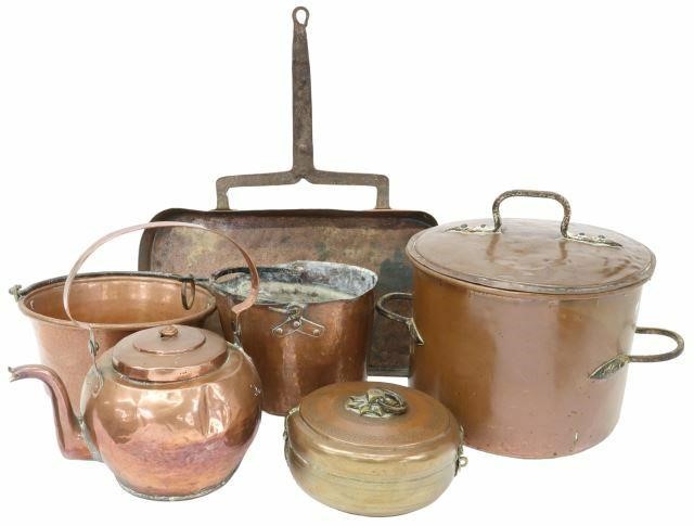 (6) FRENCH COPPER KITCHENWARE, 19TH