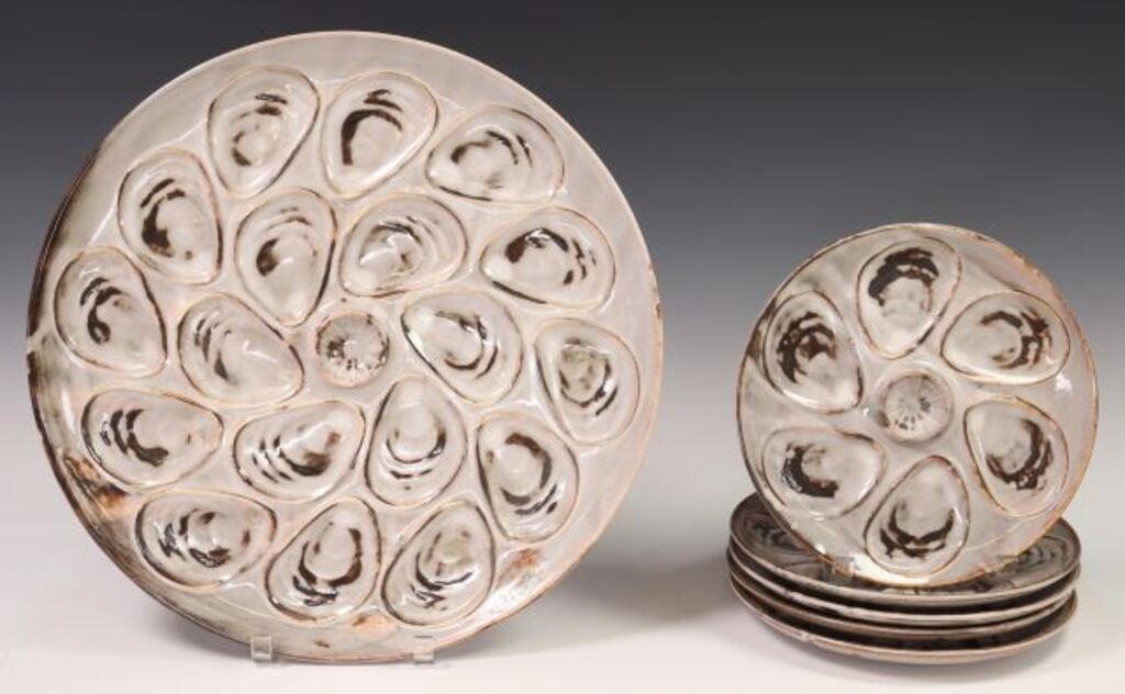 (6) FRENCH FAIENCE OYSTER PLATES
