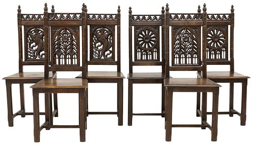 (6) FRENCH GOTHIC REVIVAL CARVED