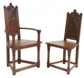 (6) FRENCH GOTHIC REVIVAL OAK