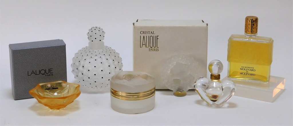6 FRENCH LALIQUE PERFUME BOTTLES